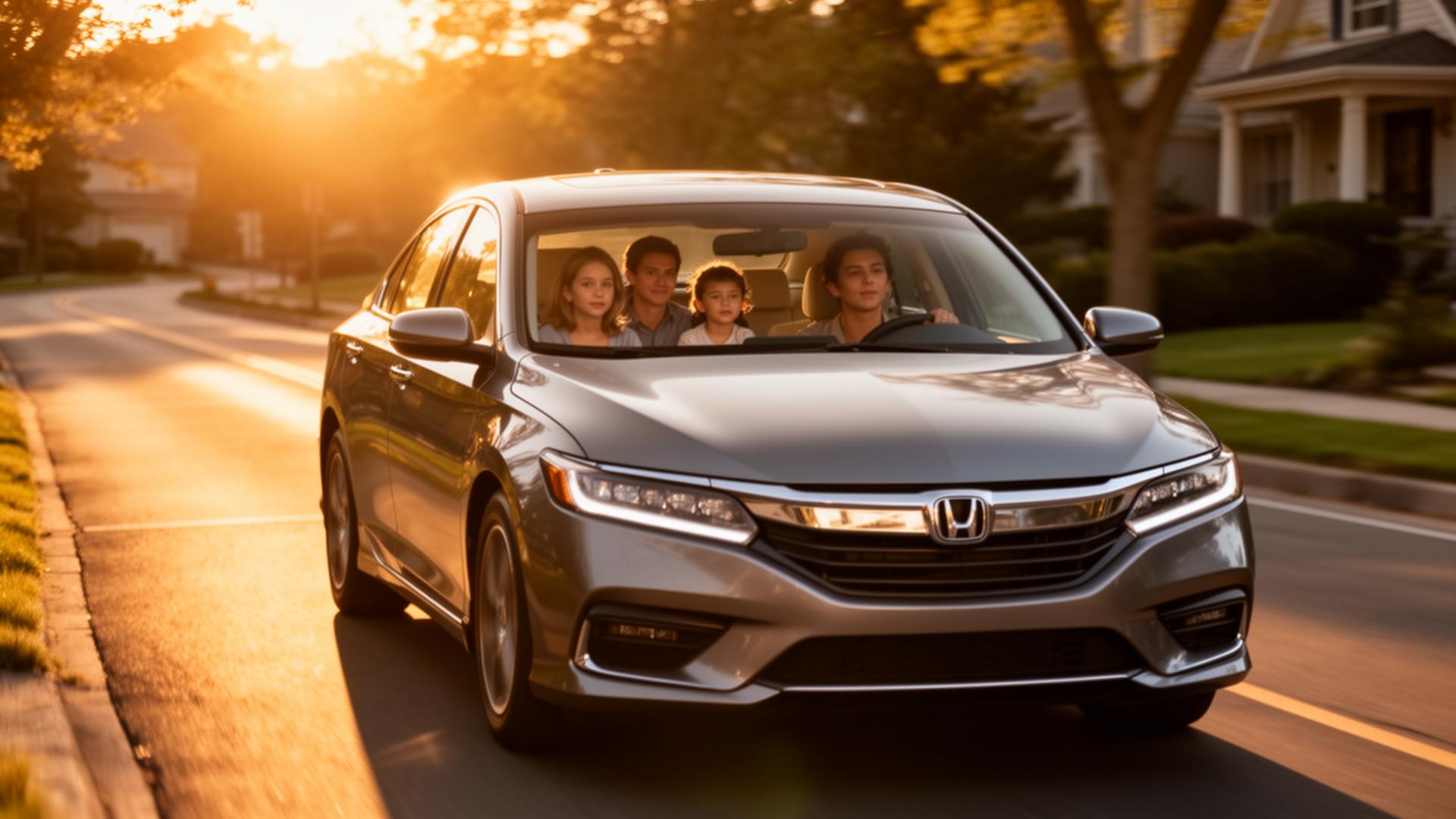A New York family driving at golden hour